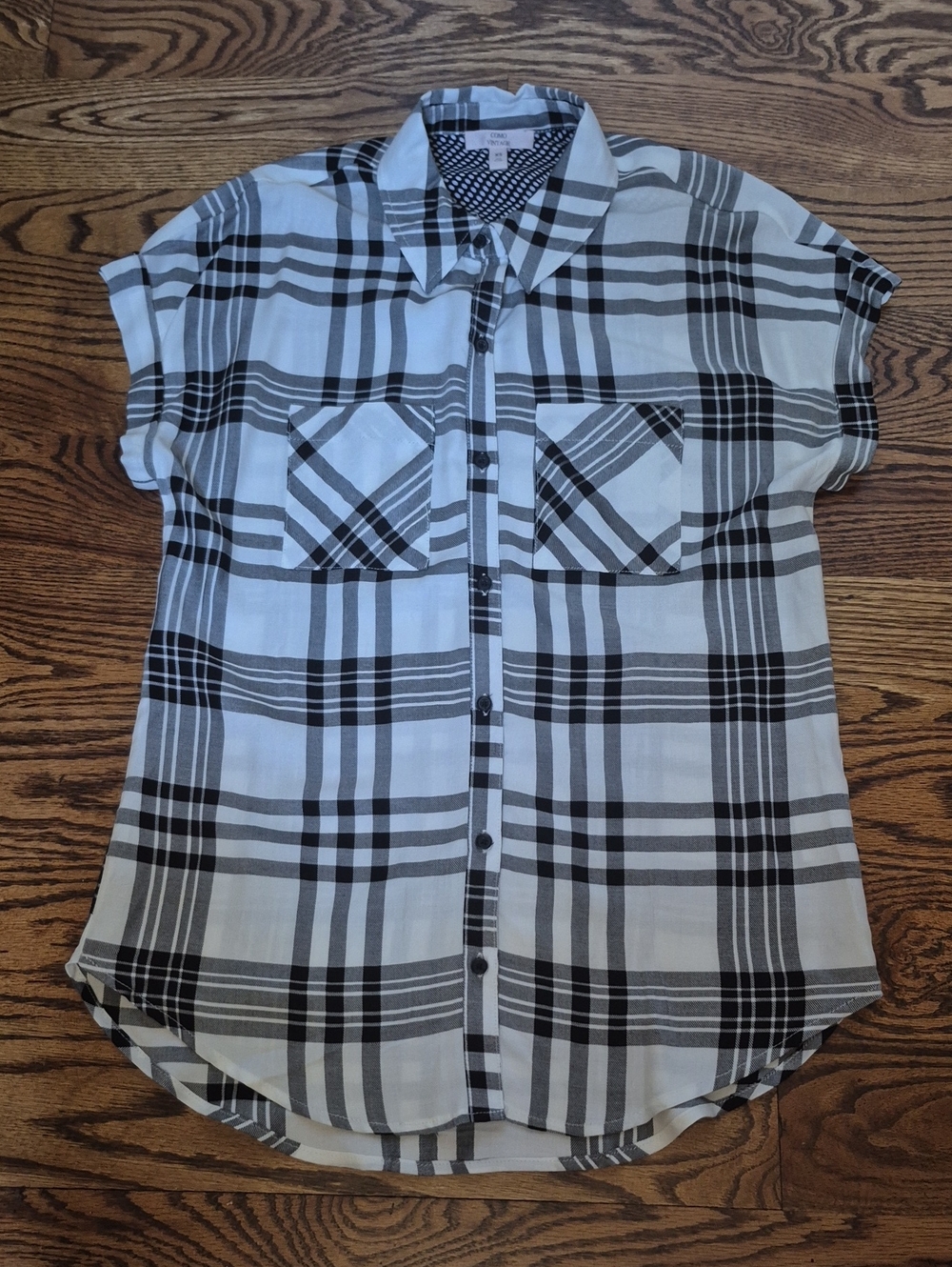 NWOT!! COMO VINTAGE Black & White Plaid Button Front Shirt